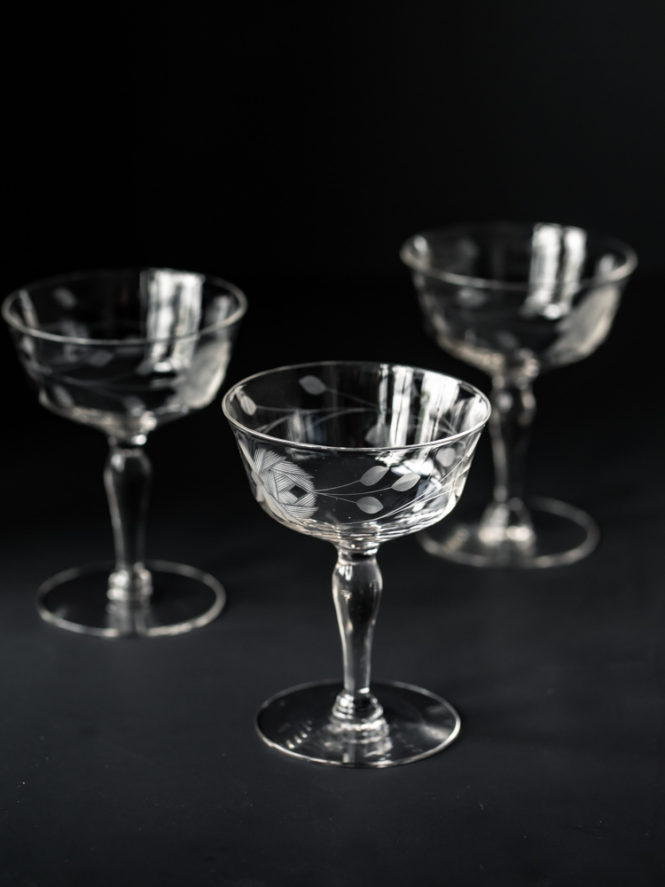 Vintage Etched Coupe Cocktail Glasses