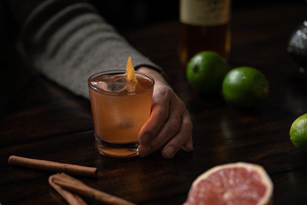 The fruit and cinnamon Rum Old Fashioned