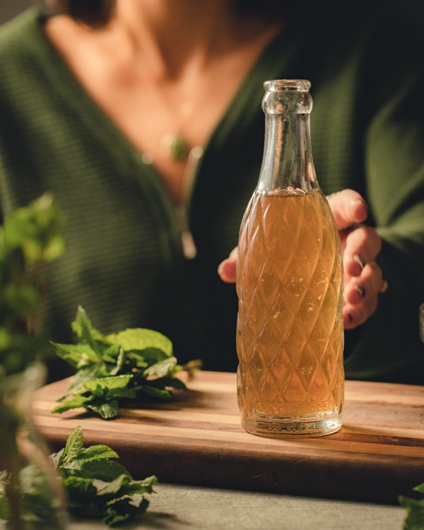 a bottle of mint simple syrup